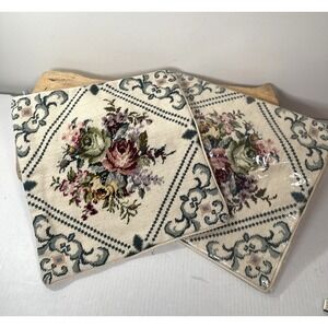 Bundle Needlepoint Pillow Covers Floral Scroll Roses 13" NEW Velvet Back Zipper